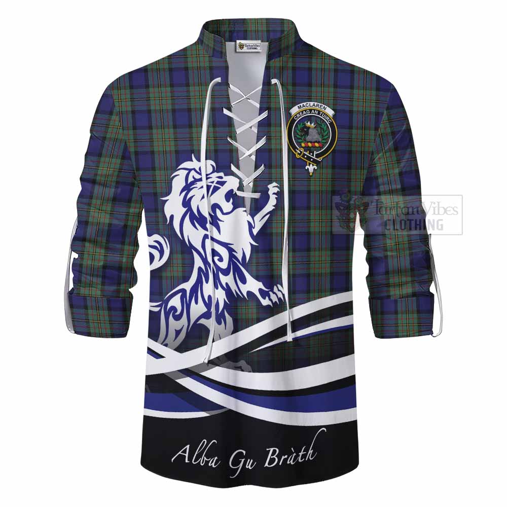 Tartan Vibes Clothing MacLaren (McLaren) Tartan Ghillie Kilt Shirt with Alba Gu Brath Regal Lion Emblem