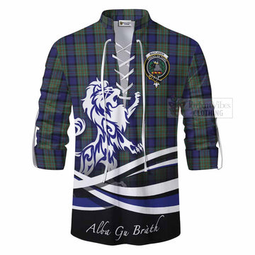 Tartan Vibes Clothing MacLaren (McLaren) Tartan Ghillie Kilt Shirt with Alba Gu Brath Regal Lion Emblem
