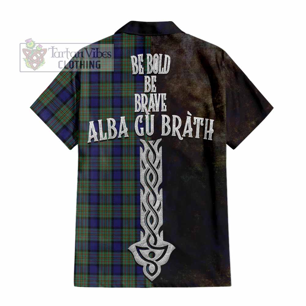 Tartan Vibes Clothing MacLaren (McLaren) Tartan Family Crest Short Sleeve Button Shirt Alba Gu Brath Be Brave Lion Ancient Style