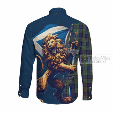 Tartan Vibes Clothing MacLaren (McLaren) Tartan Family Crest Long Sleeve Button Shirt with Scottish Majestic Lion