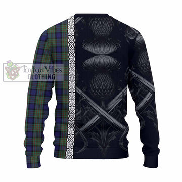 Tartan Vibes Clothing MacLaren (McLaren) Tartan Knitted Sweater with Family Crest Cross Sword Thistle Celtic Vibes
