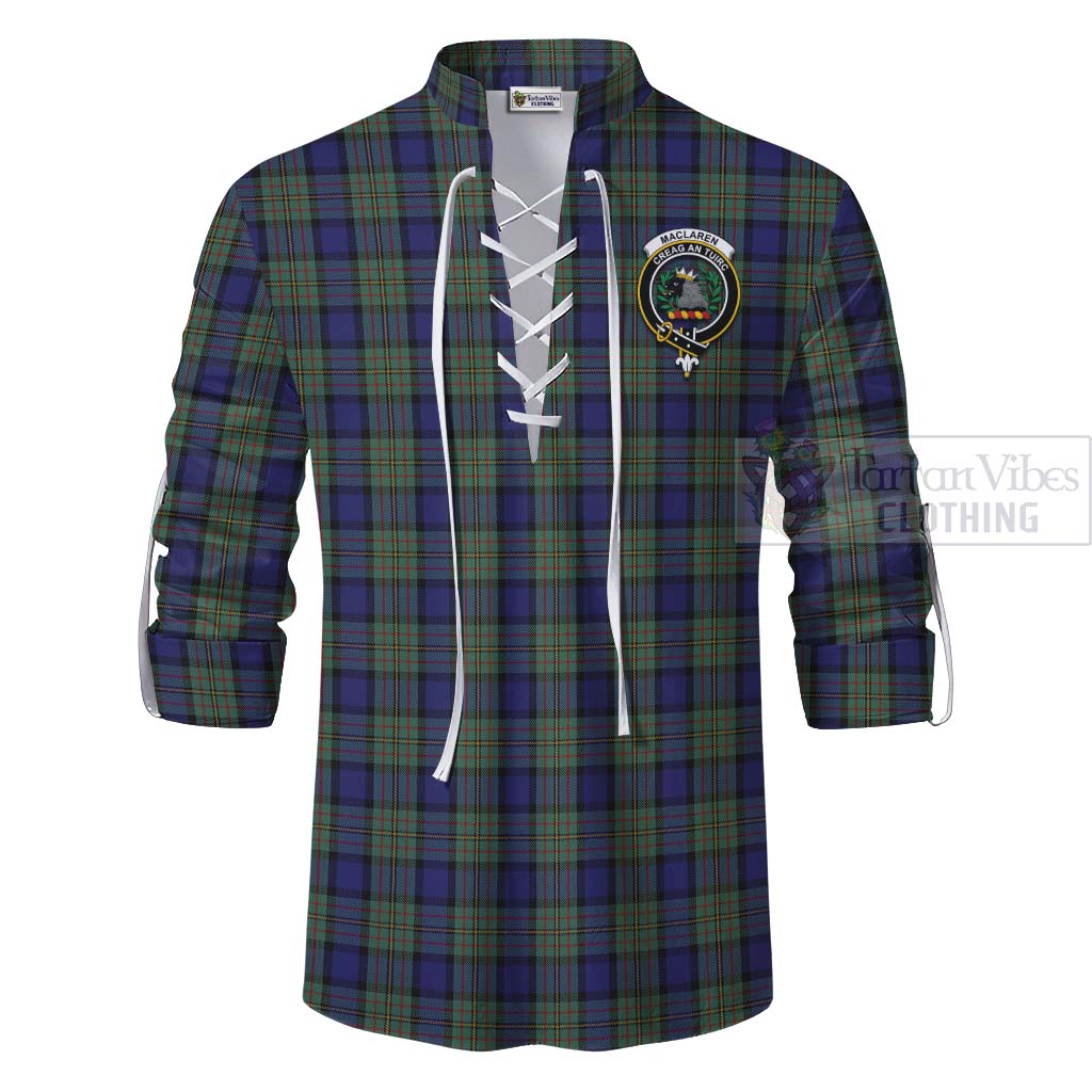 Tartan Vibes Clothing MacLaren (McLaren) Tartan Ghillie Kilt Shirt with Family Crest Celtic Skull Style