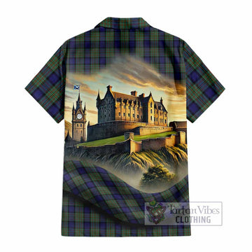 Tartan Vibes Clothing MacLaren (McLaren) Tartan Family Crest Short Sleeve Button Shirt with Scottish Ancient Castle Style