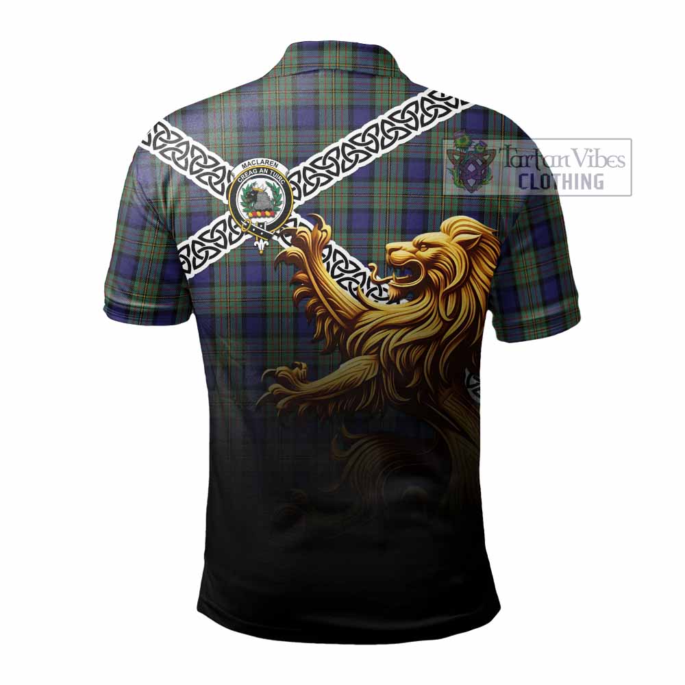 Tartan Vibes Clothing MacLaren (McLaren) Crest Tartan Polo Shirt with Golden Lion Emblem Celtic Style