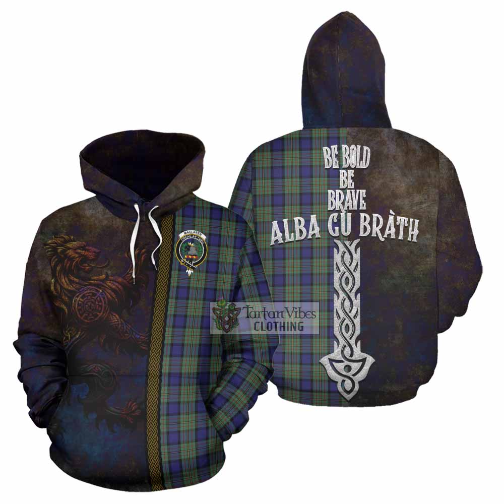 Tartan Vibes Clothing MacLaren (McLaren) Tartan Family Crest Hoodie Alba Gu Brath Be Brave Lion Ancient Style