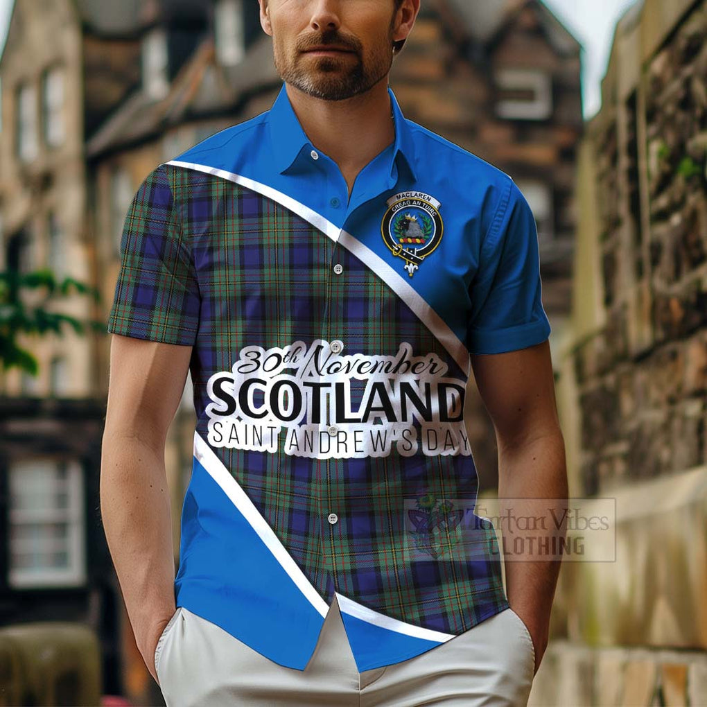 Tartan Vibes Clothing MacLaren (McLaren) Family Crest Tartan Short Sleeve Button Shirt Celebrate Saint Andrew's Day in Style