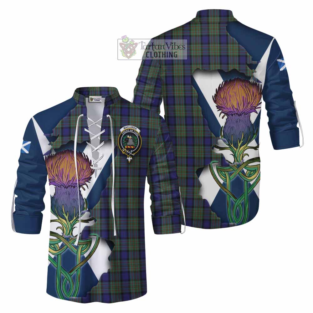 Tartan Vibes Clothing MacLaren (McLaren) Tartan Family Crest Ghillie Kilt Shirt Scottish Thistle Celtic Inspired