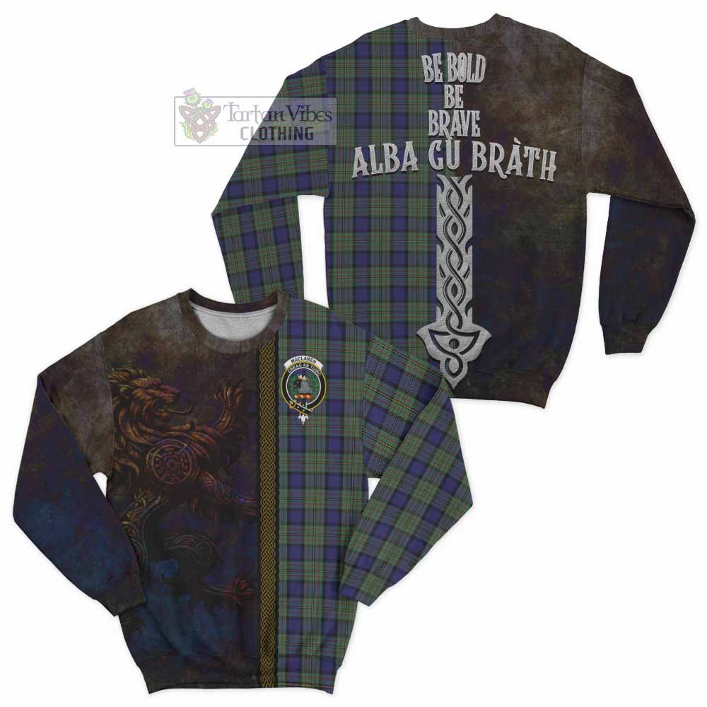 Tartan Vibes Clothing MacLaren (McLaren) Tartan Family Crest Sweatshirt Alba Gu Brath Be Brave Lion Ancient Style