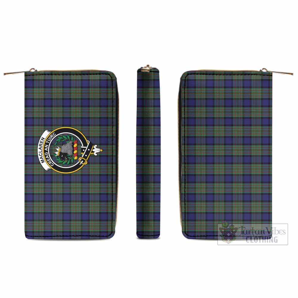 Tartan Vibes Clothing MacLaren (McLaren) Tartan Women's Leather Wallet with Family Crest