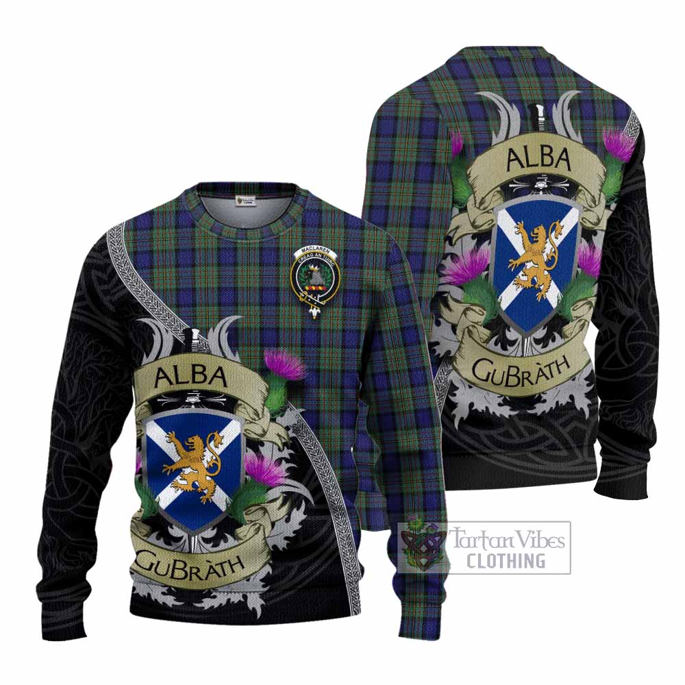 Tartan Vibes Clothing MacLaren (McLaren) Tartan Family Crest Knitted Sweater Lion Rampant Royal Thistle Shield Celtic Inspired