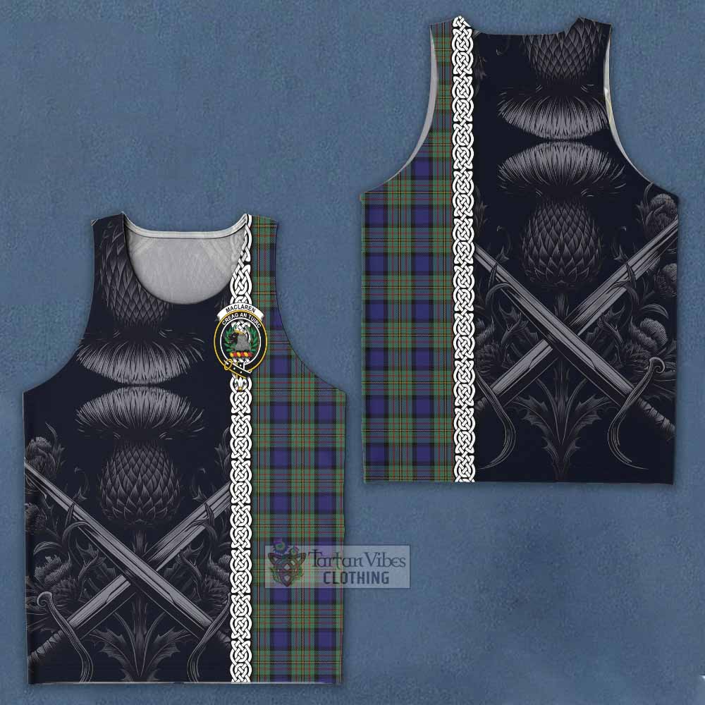 Tartan Vibes Clothing MacLaren (McLaren) Tartan Men's Tank Top with Family Crest Cross Sword Thistle Celtic Vibes