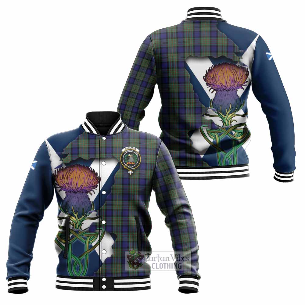 Tartan Vibes Clothing MacLaren (McLaren) Tartan Family Crest Baseball Jacket Scottish Thistle Celtic Inspired