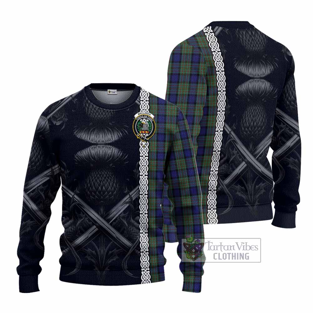 Tartan Vibes Clothing MacLaren (McLaren) Tartan Knitted Sweater with Family Crest Cross Sword Thistle Celtic Vibes