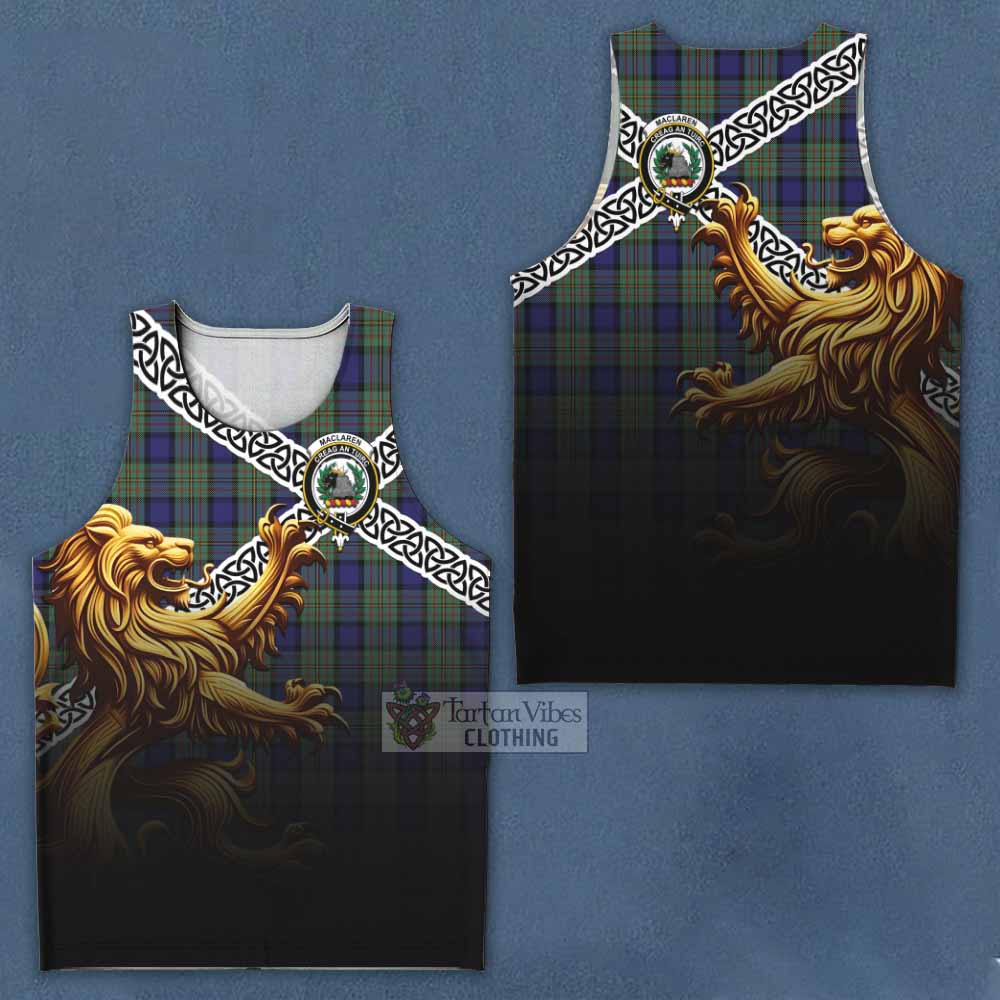 Tartan Vibes Clothing MacLaren (McLaren) Crest Tartan Men's Tank Top with Golden Lion Emblem Celtic Style