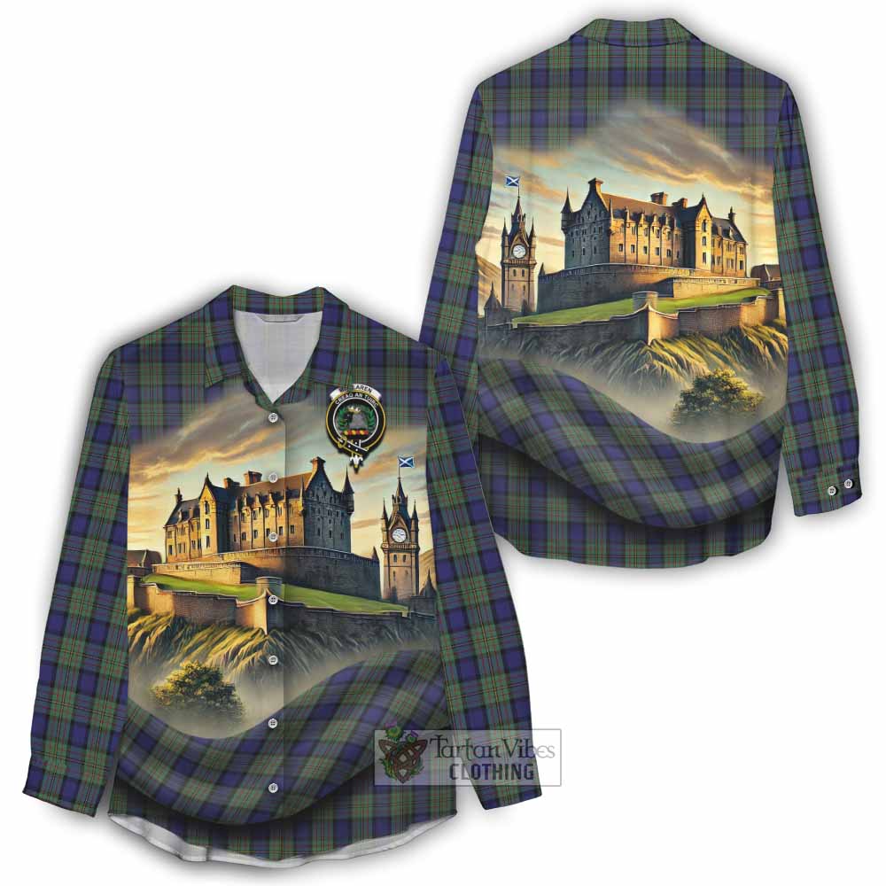 Tartan Vibes Clothing MacLaren (McLaren) Tartan Family Crest Women's Casual Shirt with Scottish Ancient Castle Style
