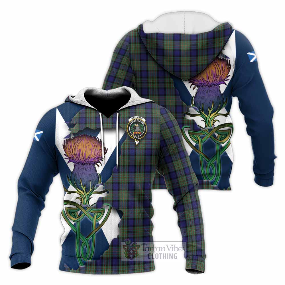 Tartan Vibes Clothing MacLaren (McLaren) Tartan Family Crest Knitted Hoodie Scottish Thistle Celtic Inspired