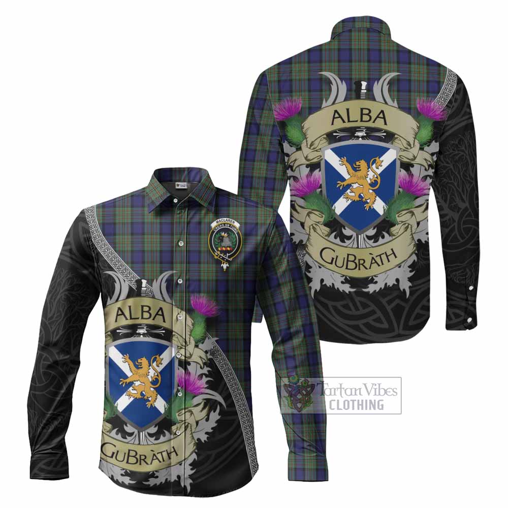 Tartan Vibes Clothing MacLaren (McLaren) Tartan Family Crest Long Sleeve Button Shirt Lion Rampant Royal Thistle Shield Celtic Inspired