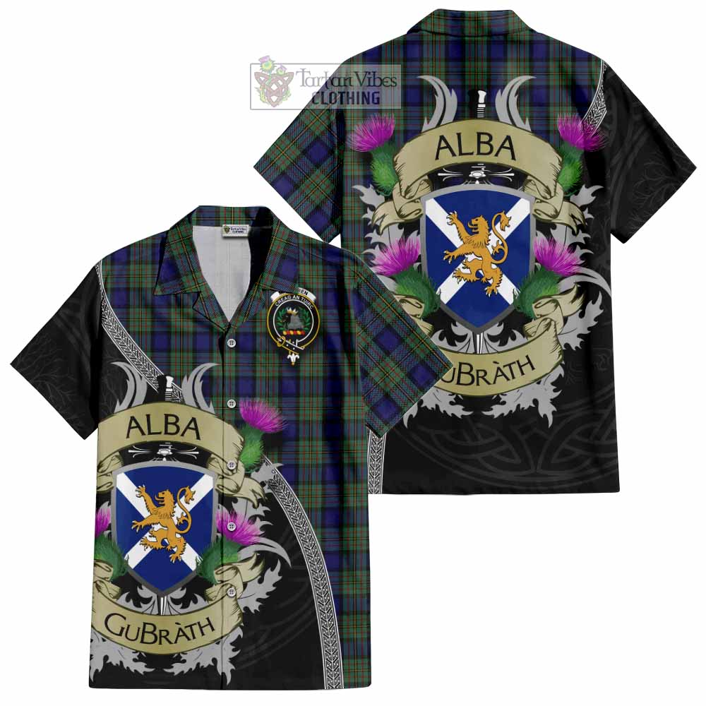 Tartan Vibes Clothing MacLaren (McLaren) Tartan Family Crest Short Sleeve Button Shirt Lion Rampant Royal Thistle Shield Celtic Inspired