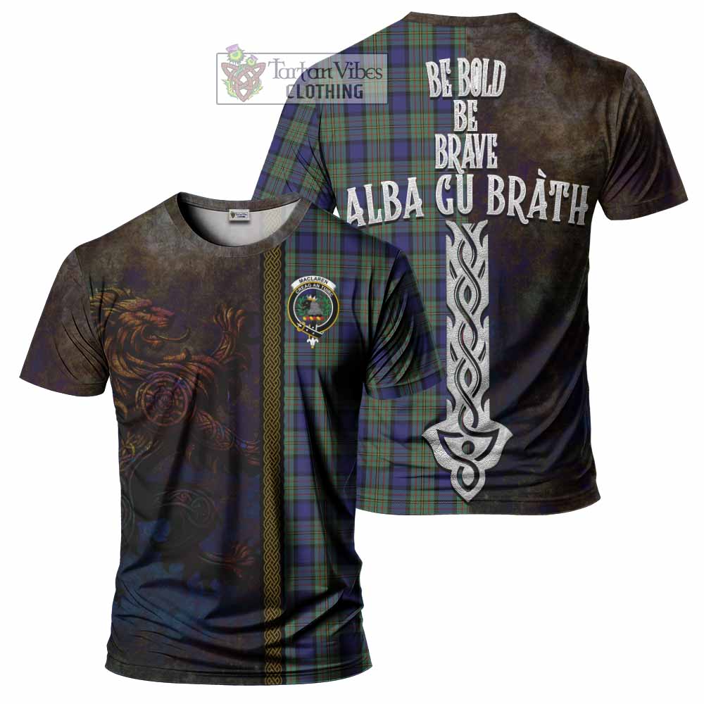 Tartan Vibes Clothing MacLaren (McLaren) Tartan Family Crest T-Shirt Alba Gu Brath Be Brave Lion Ancient Style