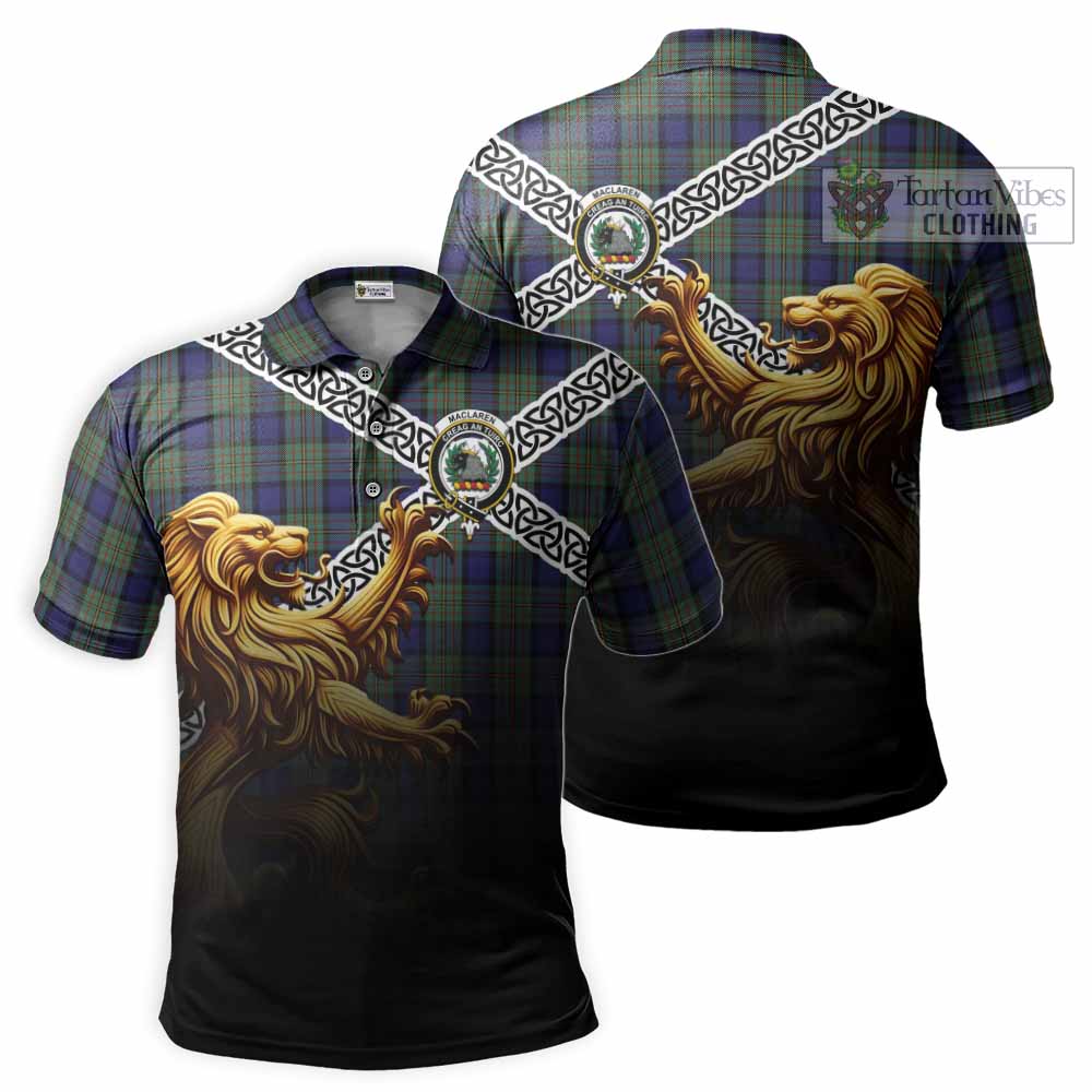 Tartan Vibes Clothing MacLaren (McLaren) Crest Tartan Polo Shirt with Golden Lion Emblem Celtic Style