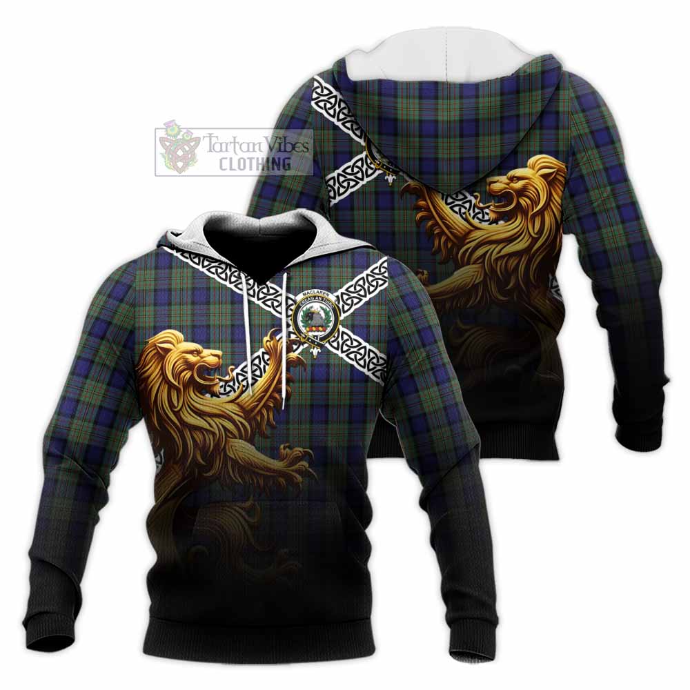 Tartan Vibes Clothing MacLaren (McLaren) Crest Tartan Knitted Hoodie with Golden Lion Emblem Celtic Style