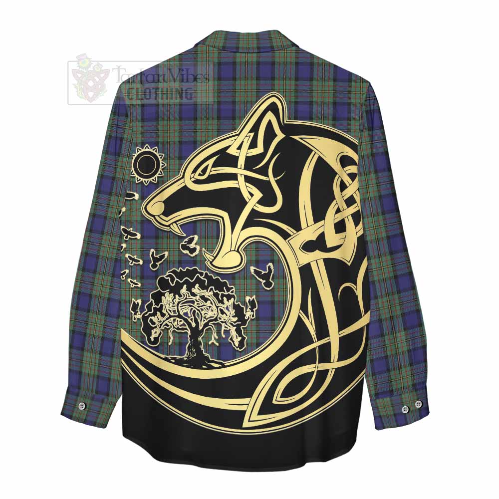 Tartan Vibes Clothing MacLaren (McLaren) Tartan Women's Casual Shirt with Family Crest Celtic Wolf Style