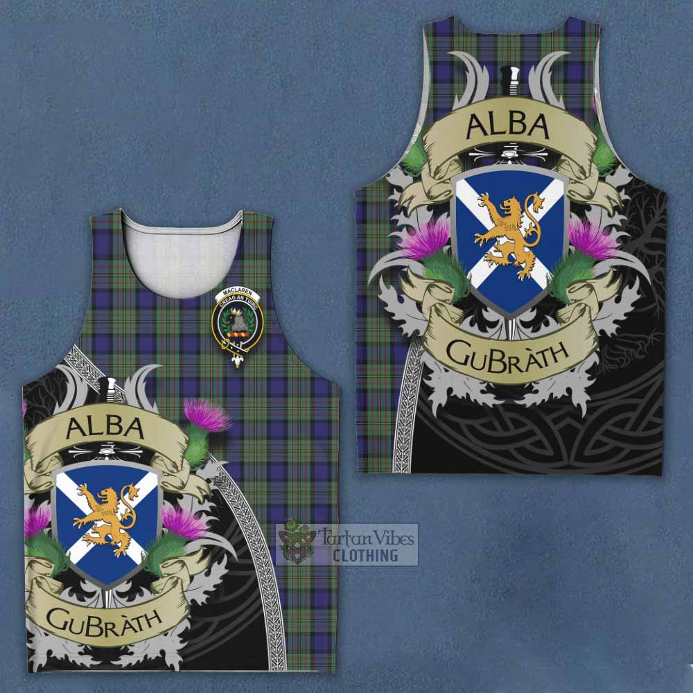 Tartan Vibes Clothing MacLaren (McLaren) Tartan Family Crest Men's Tank Top Lion Rampant Royal Thistle Shield Celtic Inspired
