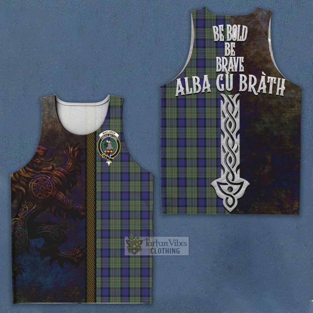 Tartan Vibes Clothing MacLaren (McLaren) Tartan Family Crest Men's Tank Top Alba Gu Brath Be Brave Lion Ancient Style