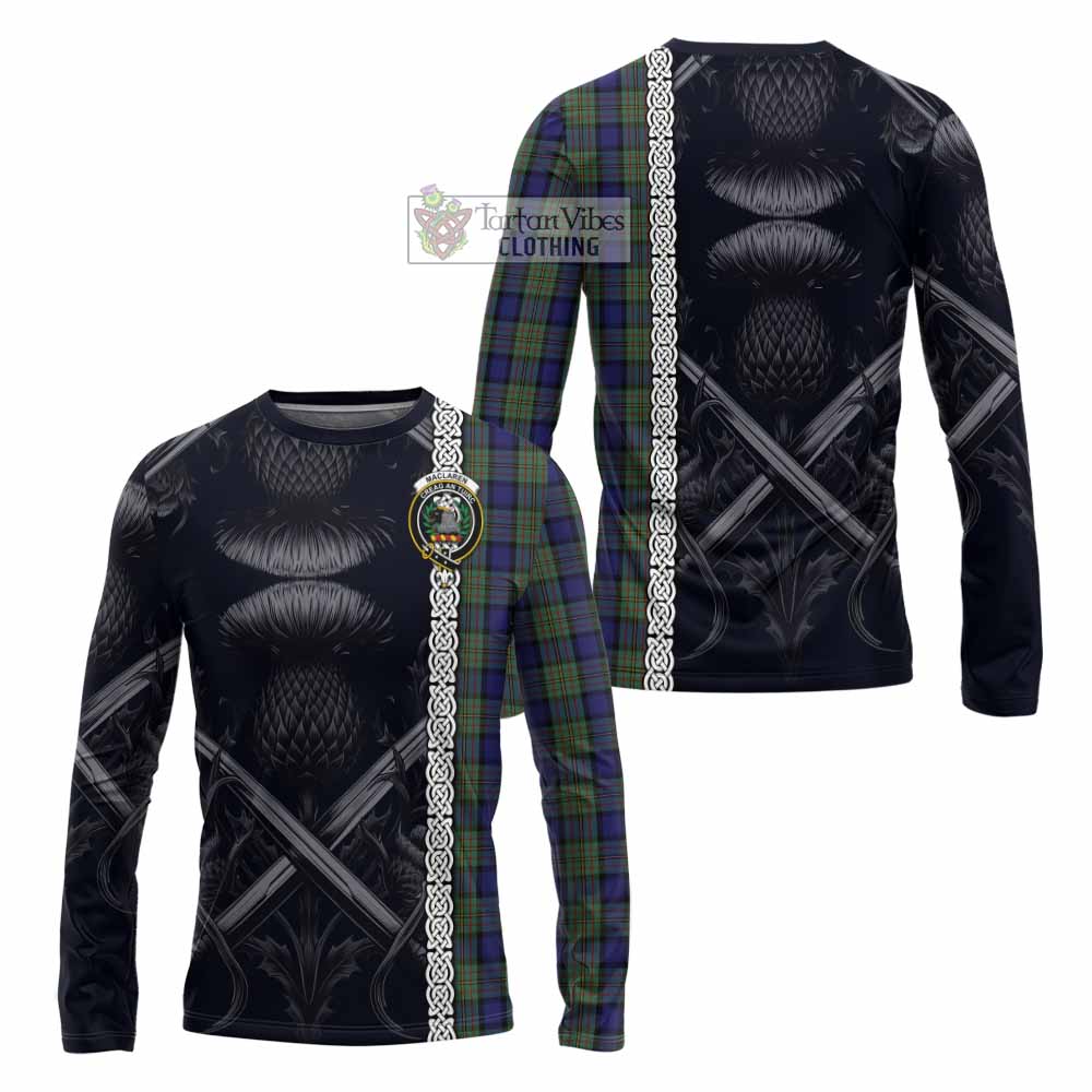 Tartan Vibes Clothing MacLaren (McLaren) Tartan Long Sleeve T-Shirt with Family Crest Cross Sword Thistle Celtic Vibes