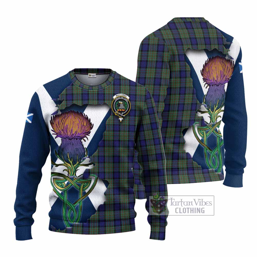 Tartan Vibes Clothing MacLaren (McLaren) Tartan Family Crest Knitted Sweater Scottish Thistle Celtic Inspired