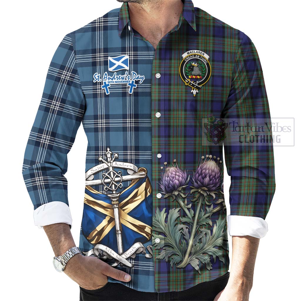 Tartan Vibes Clothing MacLaren (McLaren) Tartan Long Sleeve Button Shirt Happy St. Andrew's Day Half Tartan Style