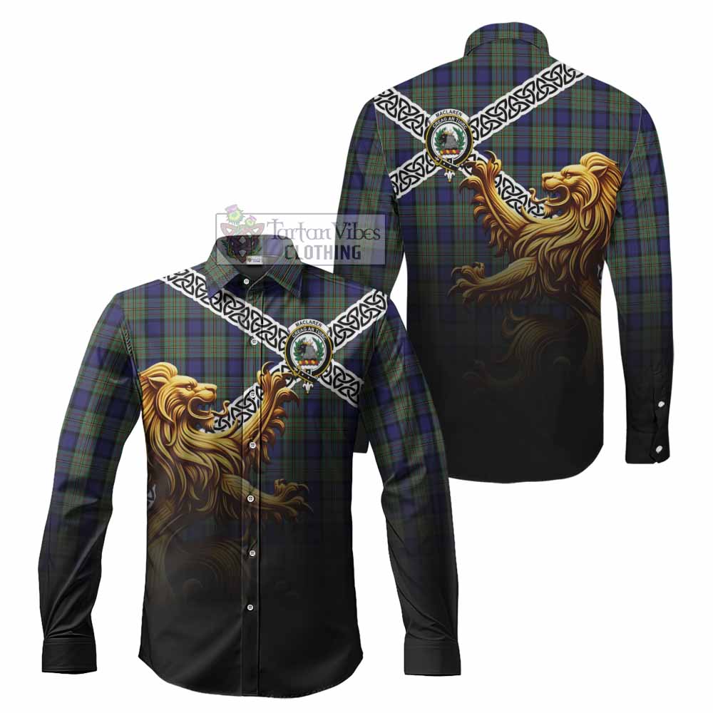 Tartan Vibes Clothing MacLaren (McLaren) Crest Tartan Long Sleeve Button Shirt with Golden Lion Emblem Celtic Style