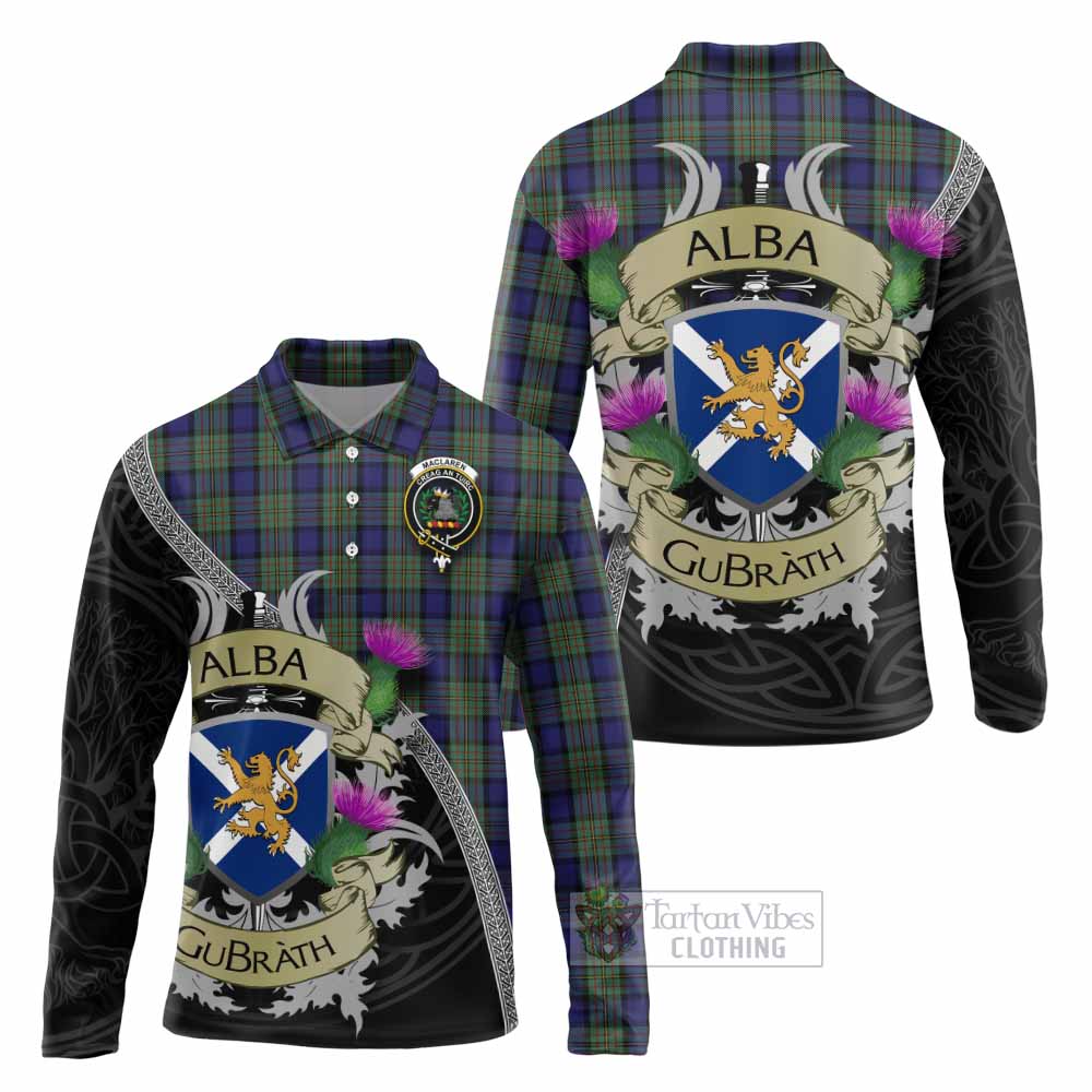 Tartan Vibes Clothing MacLaren (McLaren) Tartan Family Crest Long Sleeve Polo Shirt Lion Rampant Royal Thistle Shield Celtic Inspired