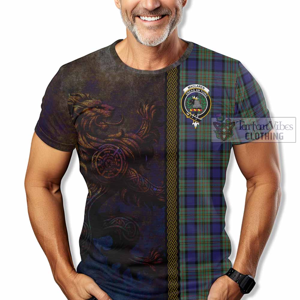 Tartan Vibes Clothing MacLaren (McLaren) Tartan Family Crest T-Shirt Alba Gu Brath Be Brave Lion Ancient Style