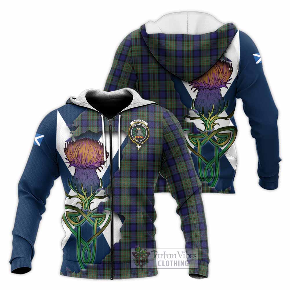 Tartan Vibes Clothing MacLaren (McLaren) Tartan Family Crest Knitted Hoodie Scottish Thistle Celtic Inspired