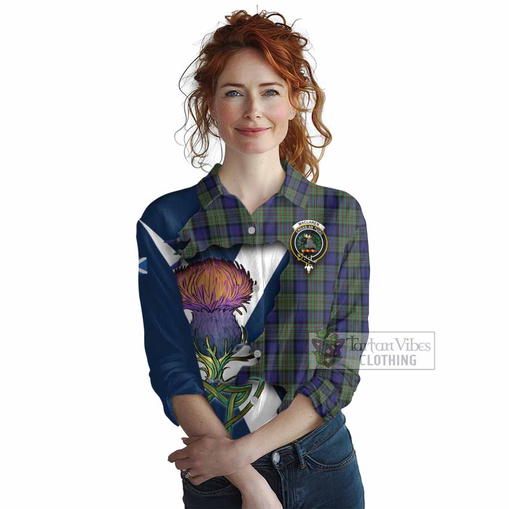 Tartan Vibes Clothing MacLaren (McLaren) Tartan Family Crest Women's Casual Shirt Scottish Thistle Celtic Inspired