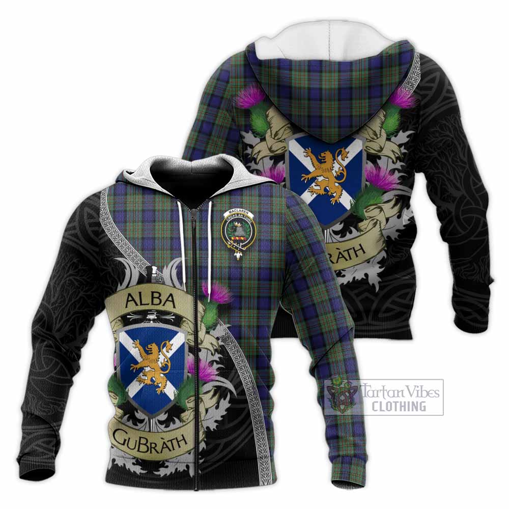 Tartan Vibes Clothing MacLaren (McLaren) Tartan Family Crest Knitted Hoodie Lion Rampant Royal Thistle Shield Celtic Inspired