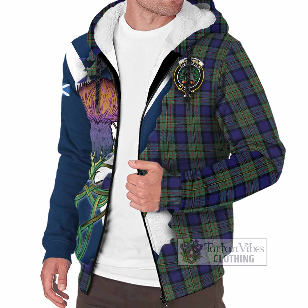Tartan Vibes Clothing MacLaren (McLaren) Tartan Family Crest Sherpa Hoodie Scottish Thistle Celtic Inspired