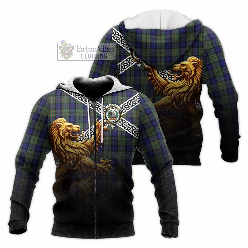 Tartan Vibes Clothing MacLaren (McLaren) Crest Tartan Knitted Hoodie with Golden Lion Emblem Celtic Style