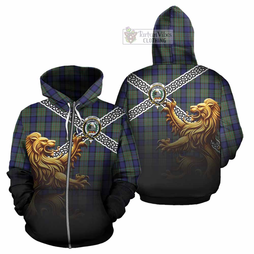 Tartan Vibes Clothing MacLaren (McLaren) Crest Tartan Hoodie with Golden Lion Emblem Celtic Style