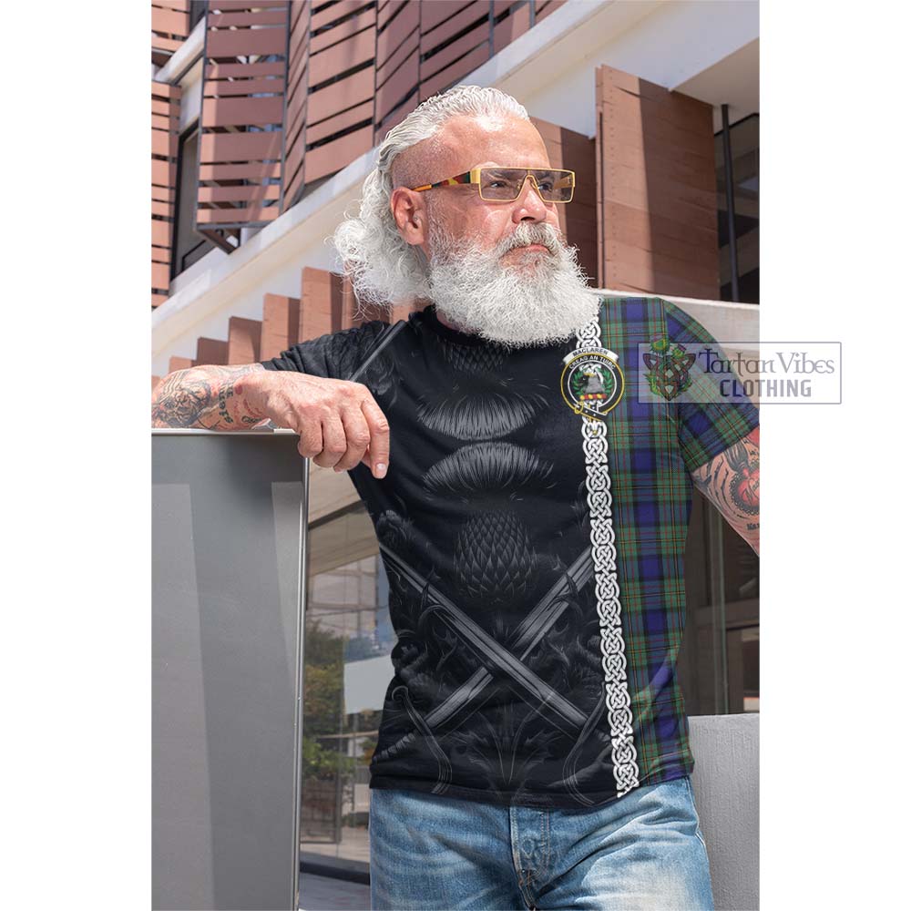 Tartan Vibes Clothing MacLaren (McLaren) Tartan Cotton T-shirt with Family Crest Cross Sword Thistle Celtic Vibes