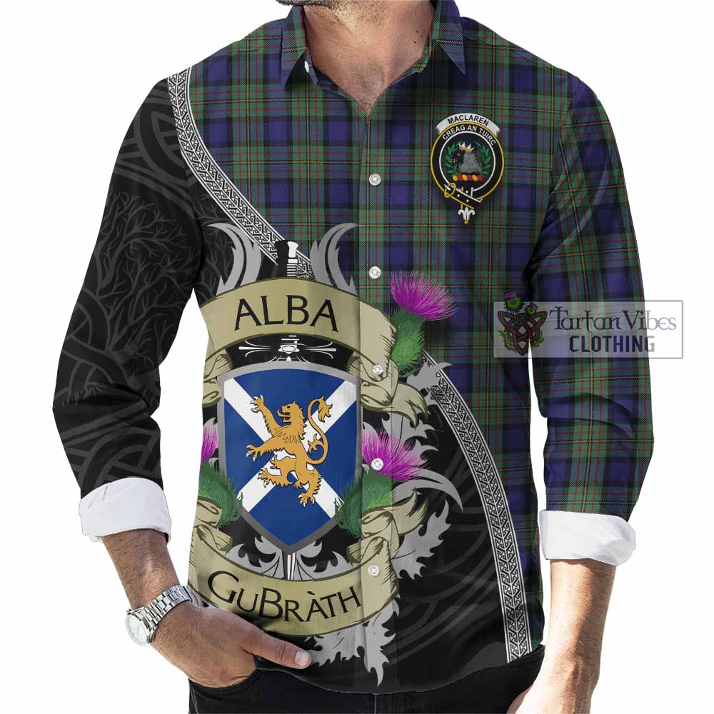 Tartan Vibes Clothing MacLaren (McLaren) Tartan Family Crest Long Sleeve Button Shirt Lion Rampant Royal Thistle Shield Celtic Inspired