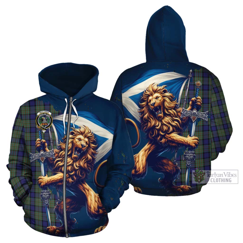 Tartan Vibes Clothing MacLaren (McLaren) Tartan Family Crest Cotton Hoodie with Scottish Majestic Lion