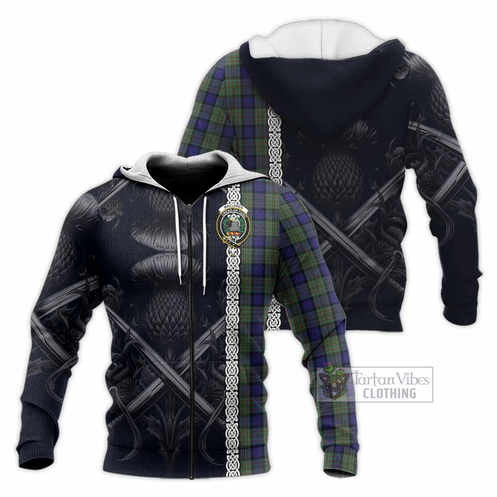 Tartan Vibes Clothing MacLaren (McLaren) Tartan Knitted Hoodie with Family Crest Cross Sword Thistle Celtic Vibes