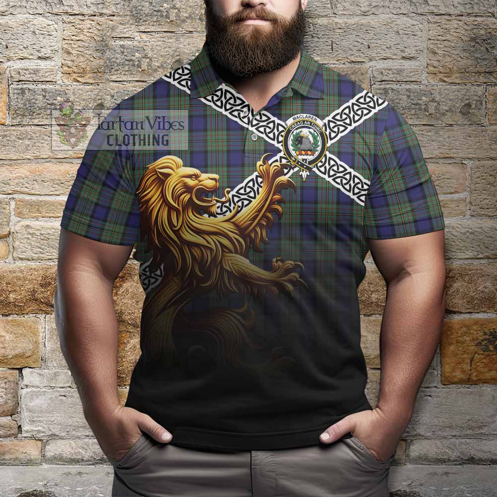 Tartan Vibes Clothing MacLaren (McLaren) Crest Tartan Polo Shirt with Golden Lion Emblem Celtic Style