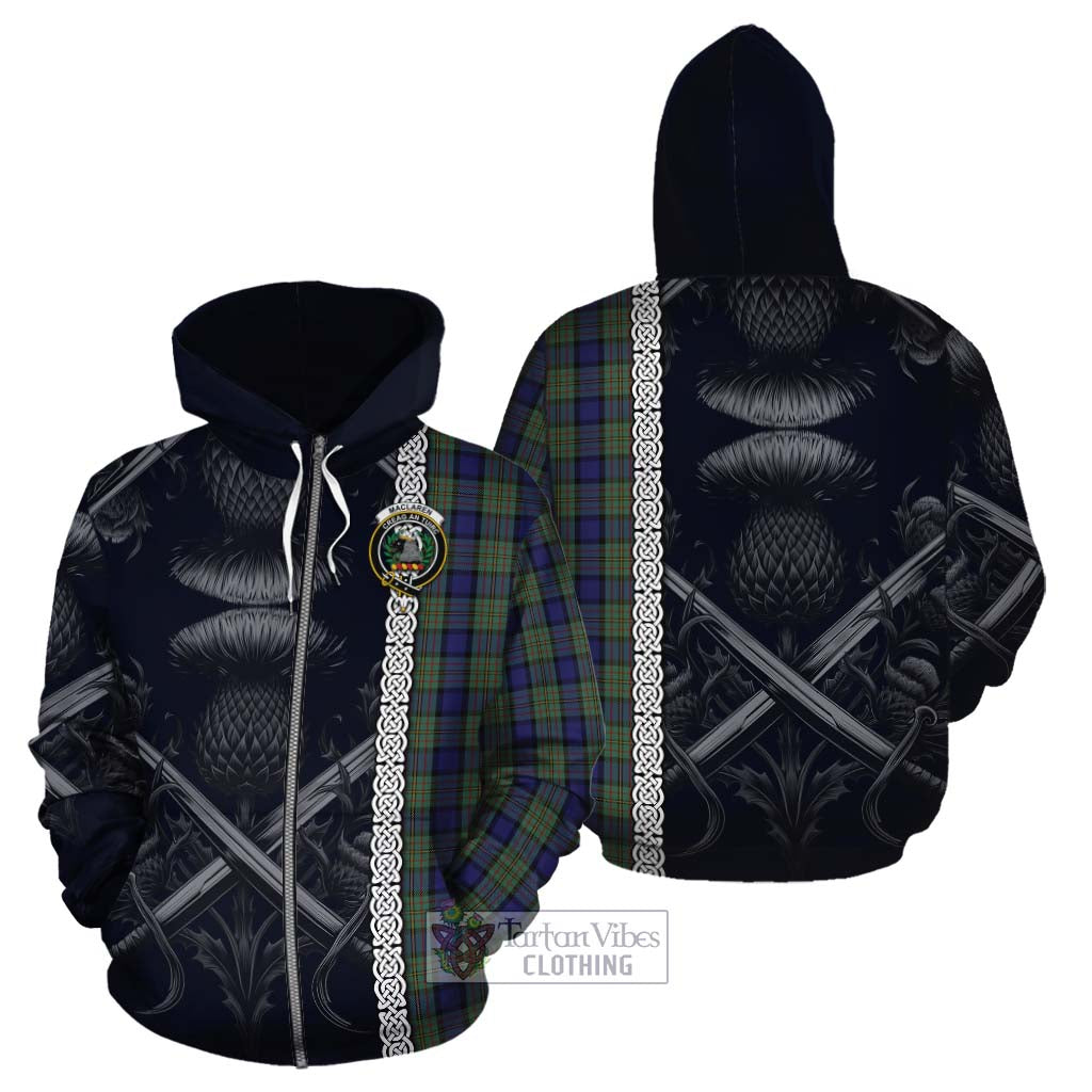 Tartan Vibes Clothing MacLaren (McLaren) Tartan Cotton Hoodie with Family Crest Cross Sword Thistle Celtic Vibes