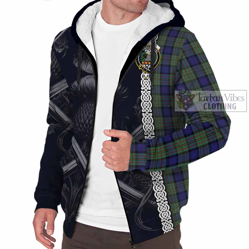 Tartan Vibes Clothing MacLaren (McLaren) Tartan Sherpa Hoodie with Family Crest Cross Sword Thistle Celtic Vibes