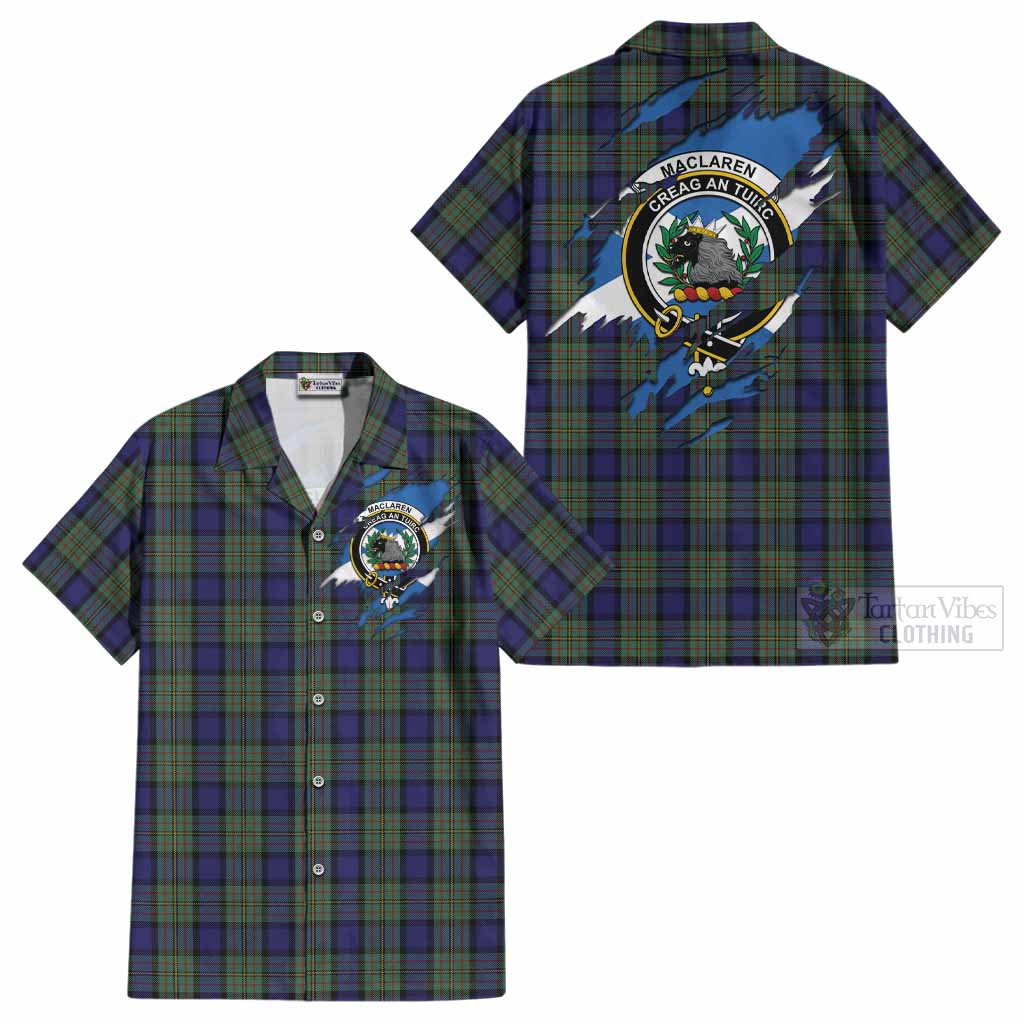 MacLaren (McLaren) Clan Crest In Me Tartan Cotton Hawaiian Shirt Scotland Flag Style