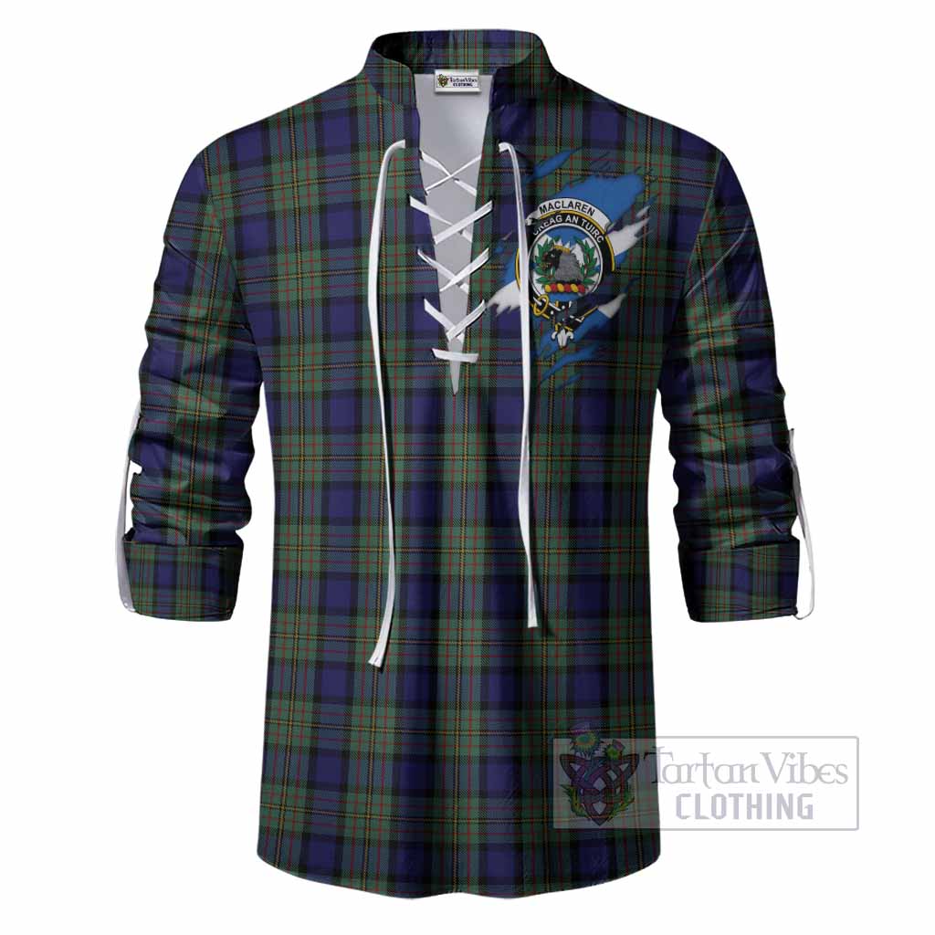 MacLaren (McLaren) Clan Crest In Me Tartan Ghillie Shirt Scotland Flag Style