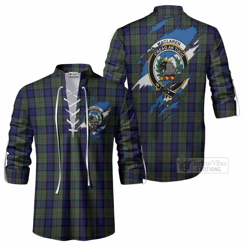 MacLaren (McLaren) Clan Crest In Me Tartan Ghillie Shirt Scotland Flag Style